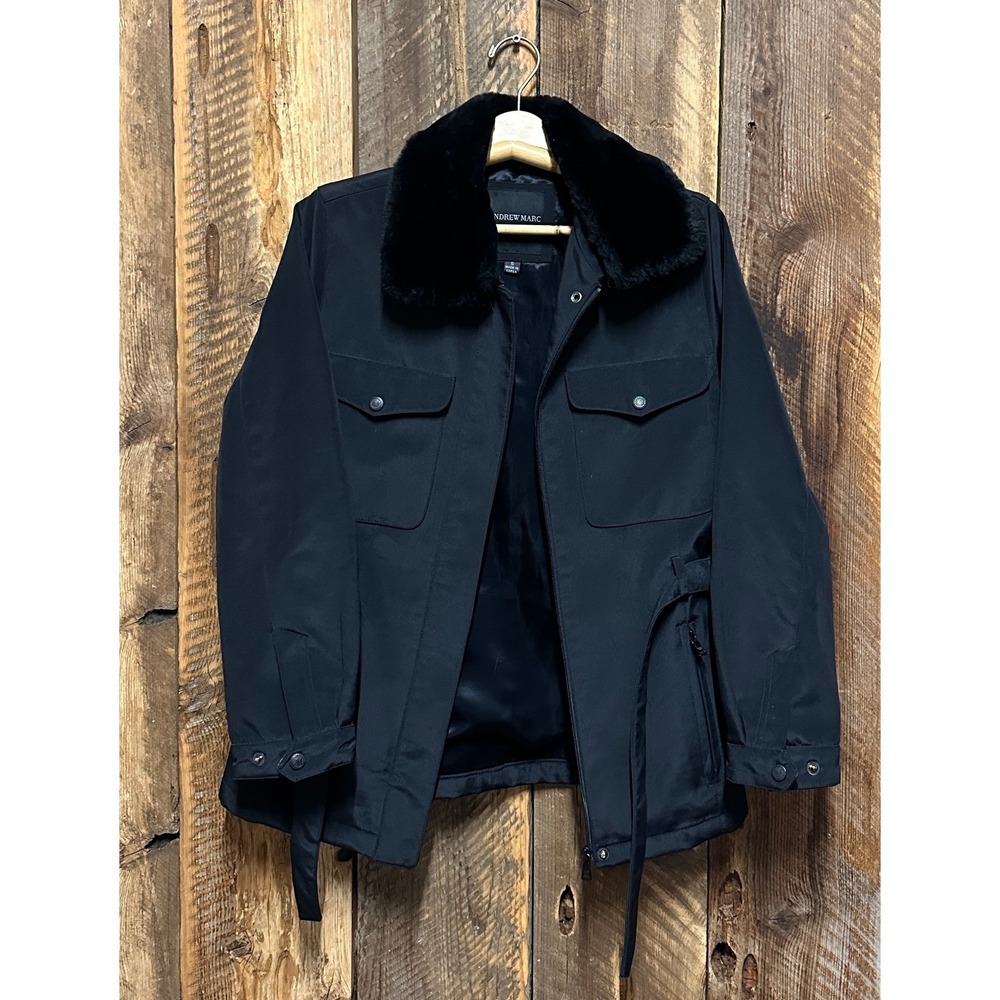 Andrew Marc New York Black Jacket S Faux Fur Collar‎ Utility Mob Wife